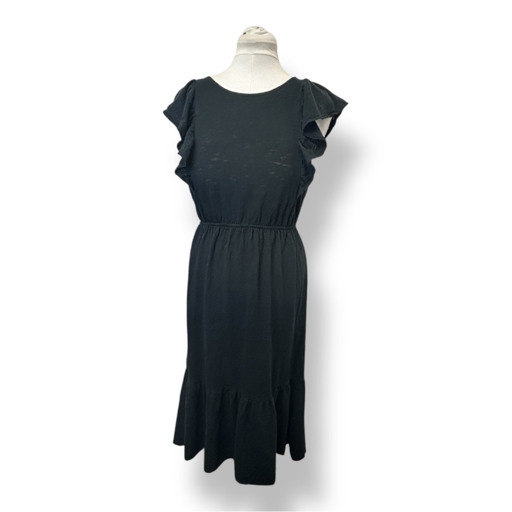 J. Crew Women’s Ruffle-Sleeve A-Line Midi Dress Cotton Boho Chic Resort Black M